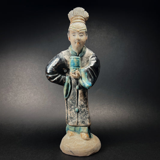 Ming Dynasty Glazed Pottery Female Tomb Attendant with Offering