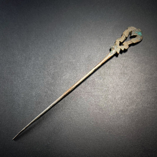 Chimú Gilt Copper Shawl Pin (Tupu) with Birds