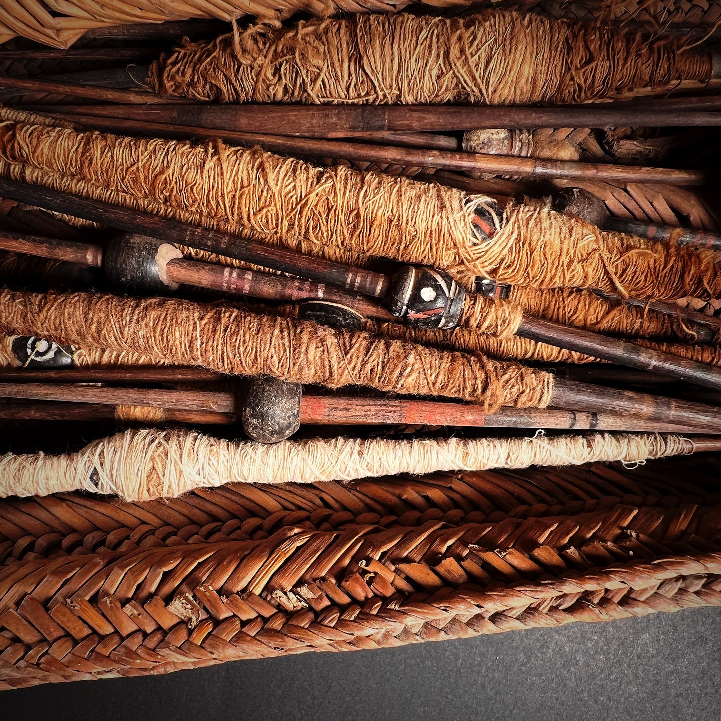Chancay Weaving Basket with Weaving Implements