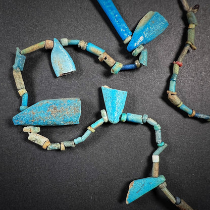 Egyptian Faience Bead and Petal Amulet Necklace