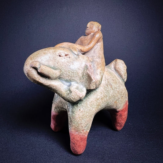 Thai Si Satchanalai Stoneware Elephant and Rider Figure