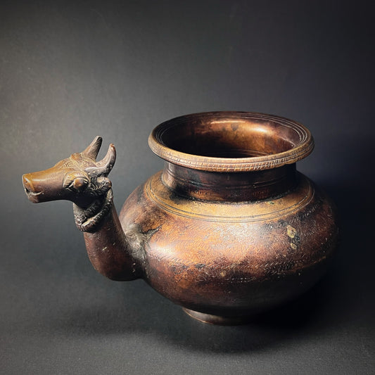 Indian Bronze Ritual Water Vessel Lota with Bull Head Spout