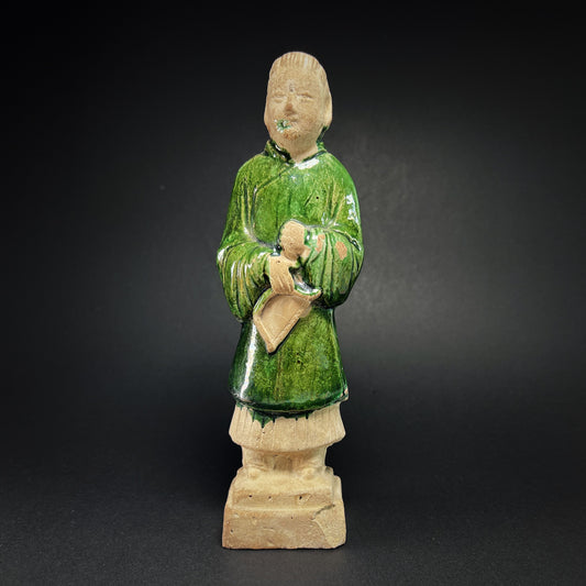 Ming Dynasty Green Glazed Pottery Female Tomb Attendant