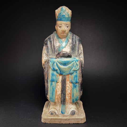 Ming Dynasty Glazed Pottery Tomb Attendant with Zodiac Animal