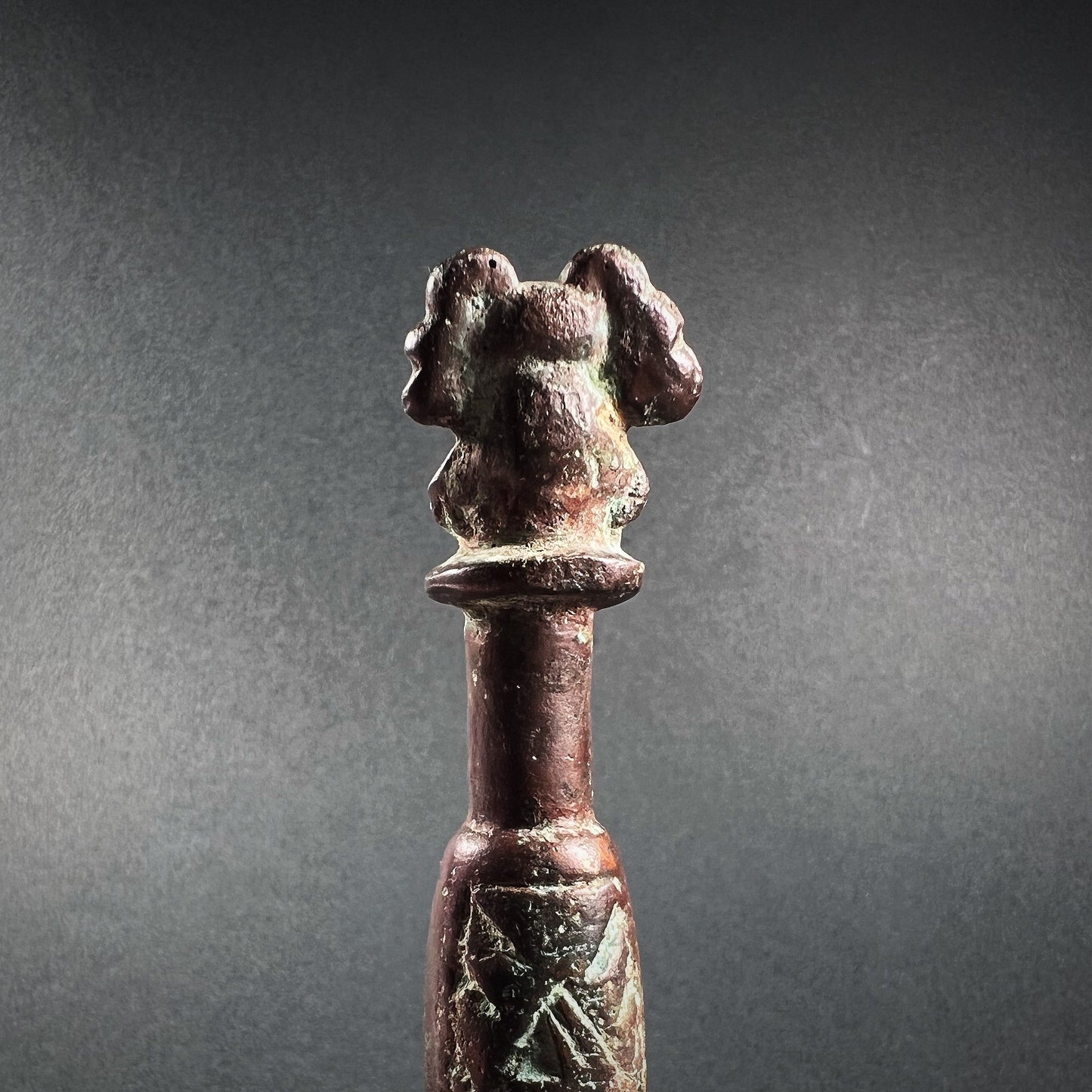 Chimú Ceremonial Copper Tumi with Warrior Figure Finial
