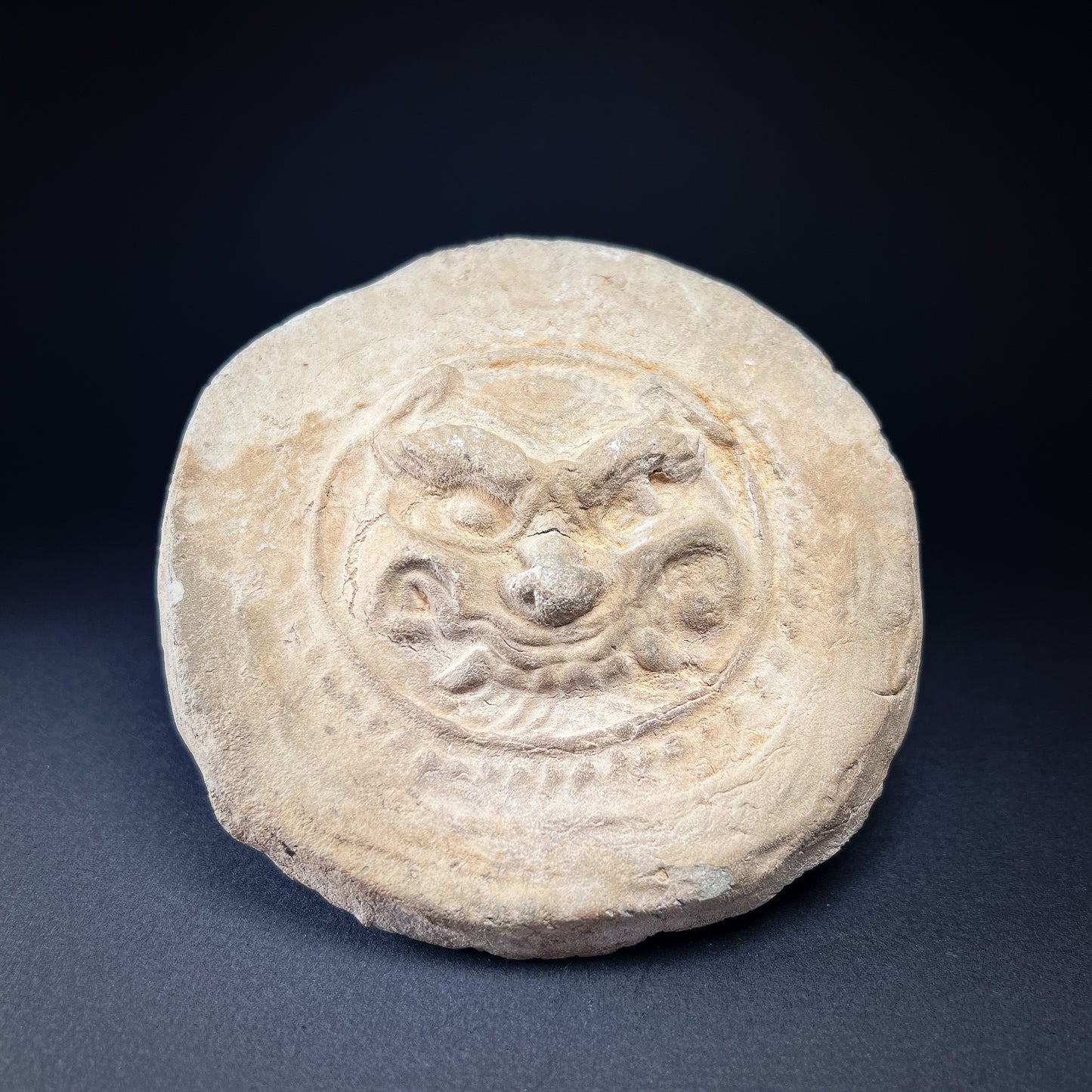 Ming Dynasty Pottery Roof Tile End Fragment with Taotie Mask