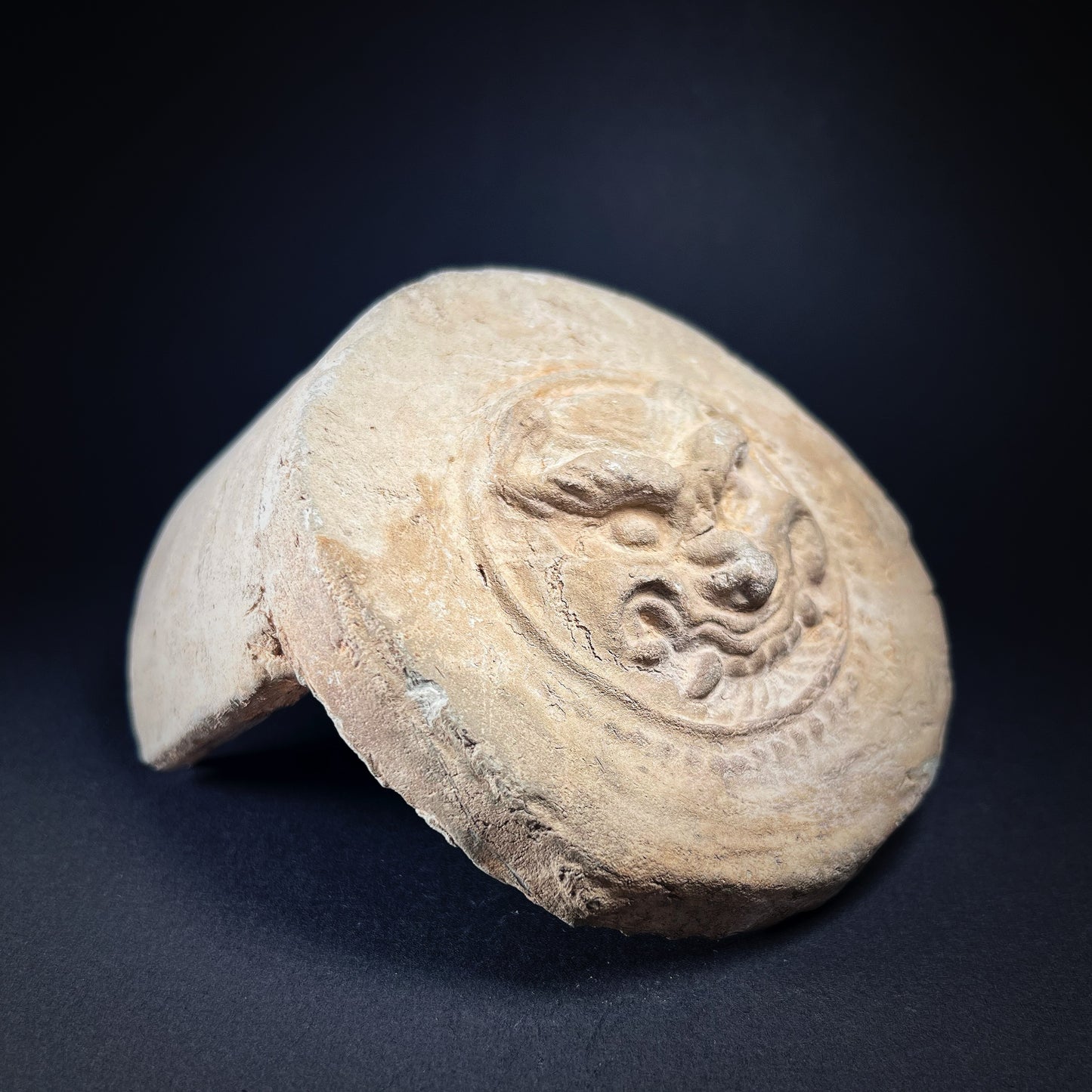 Ming Dynasty Pottery Roof Tile End Fragment with Taotie Mask