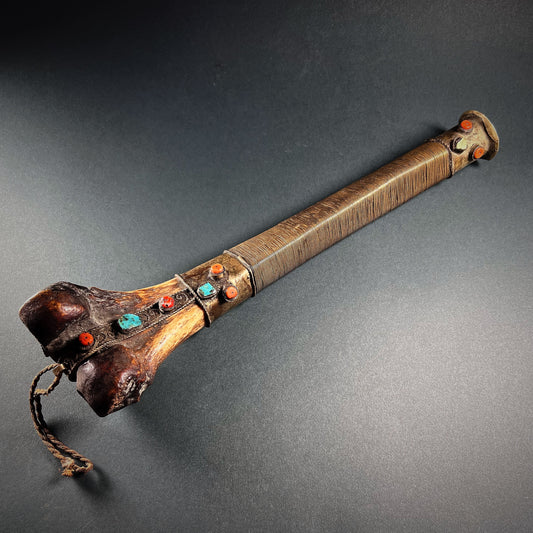 Tibetan Human Thigh Bone Silver Inlaid Trumpet Kangling
