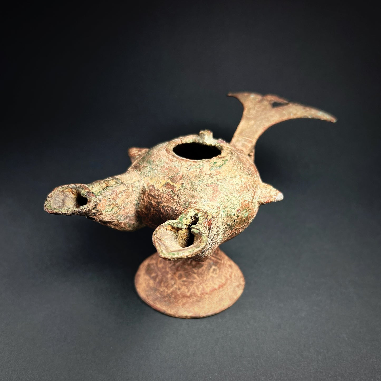Seljuk Bronze Double-Wicked Oil Lamp