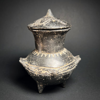 Ancient Anatolian Yortan Blackware Tripod Jar with Lid