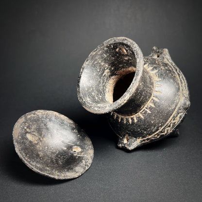 Ancient Anatolian Yortan Blackware Tripod Jar with Lid