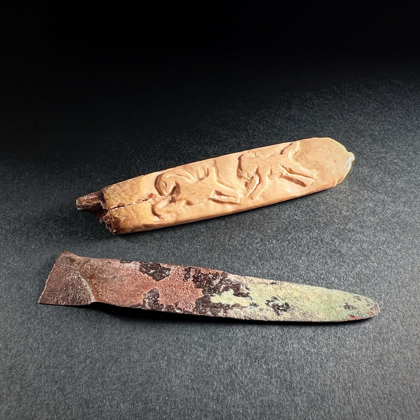 Roman Ivory Knife Handle with Hound and Hare Motif