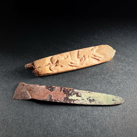 Roman Ivory Knife Handle with Hound and Hare Motif