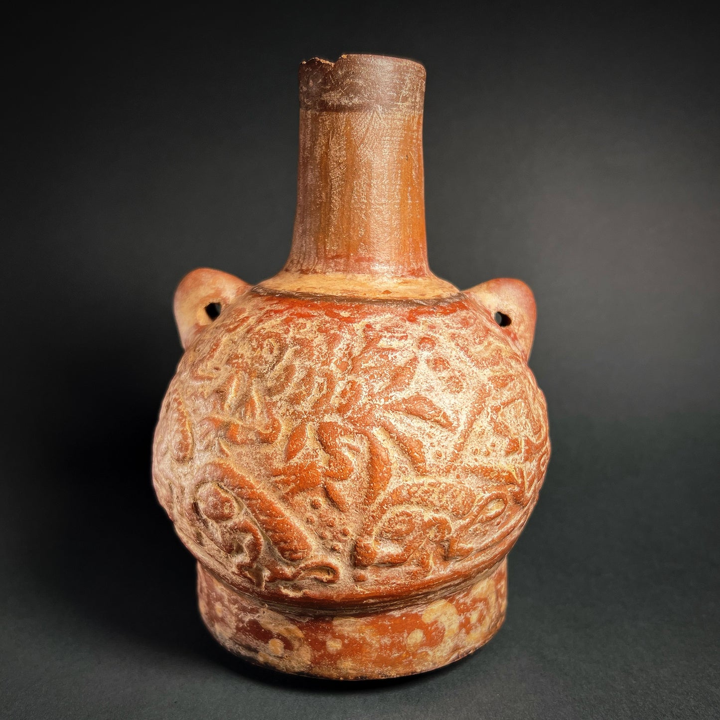 Moche Pottery Bottle with Deity and Monkeys