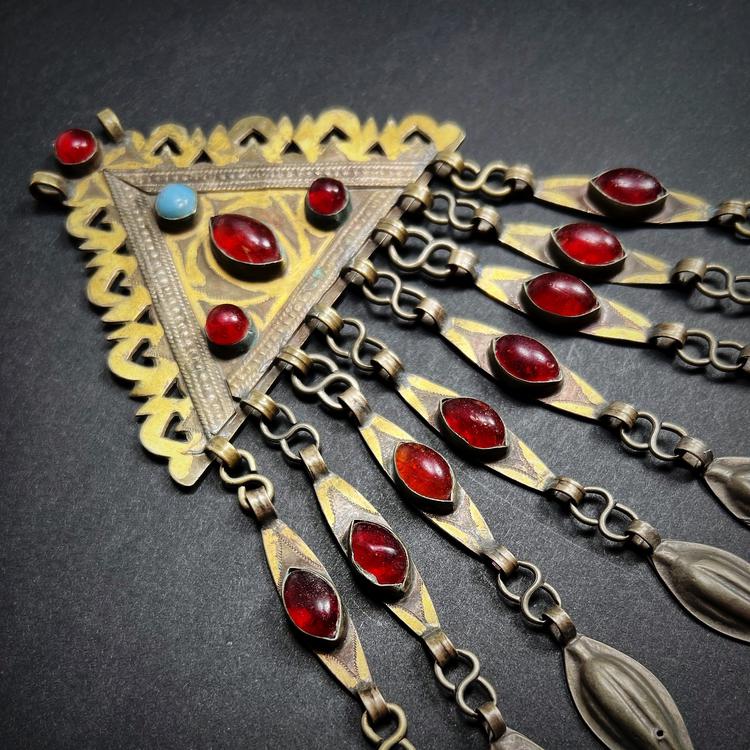 Turkmen Teke People Tribal Jewelry Pendant with Dangles