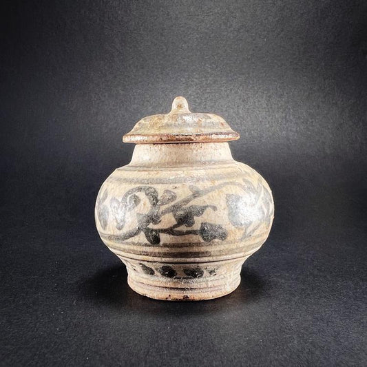 Thai Sawankhalok Brown Glaze Lidded Stoneware Box