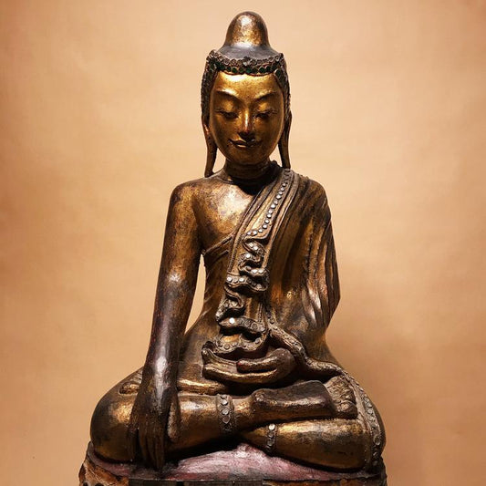 Burmese Mandalay Period Wooden and Gilt Seated Figure of a Buddha