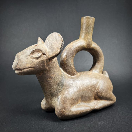 Moche Pottery Figural Llama Stirrup Spout Bottle