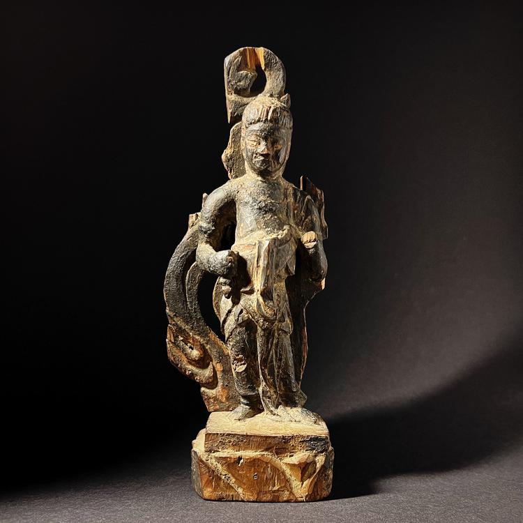 Qing Dynasty Wooden Figure of a House God