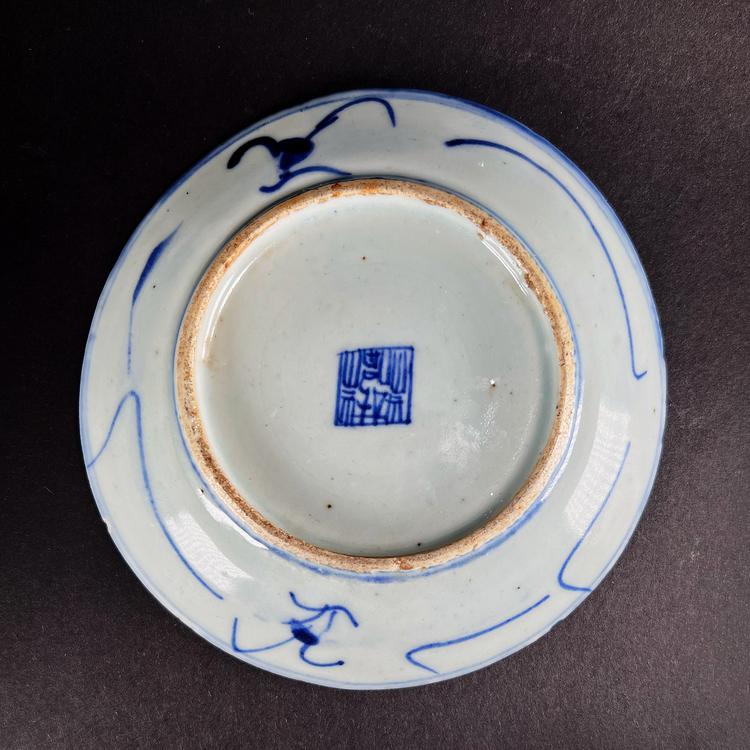 Chinese Mid-Qing Dynasty blue deals and white plate.